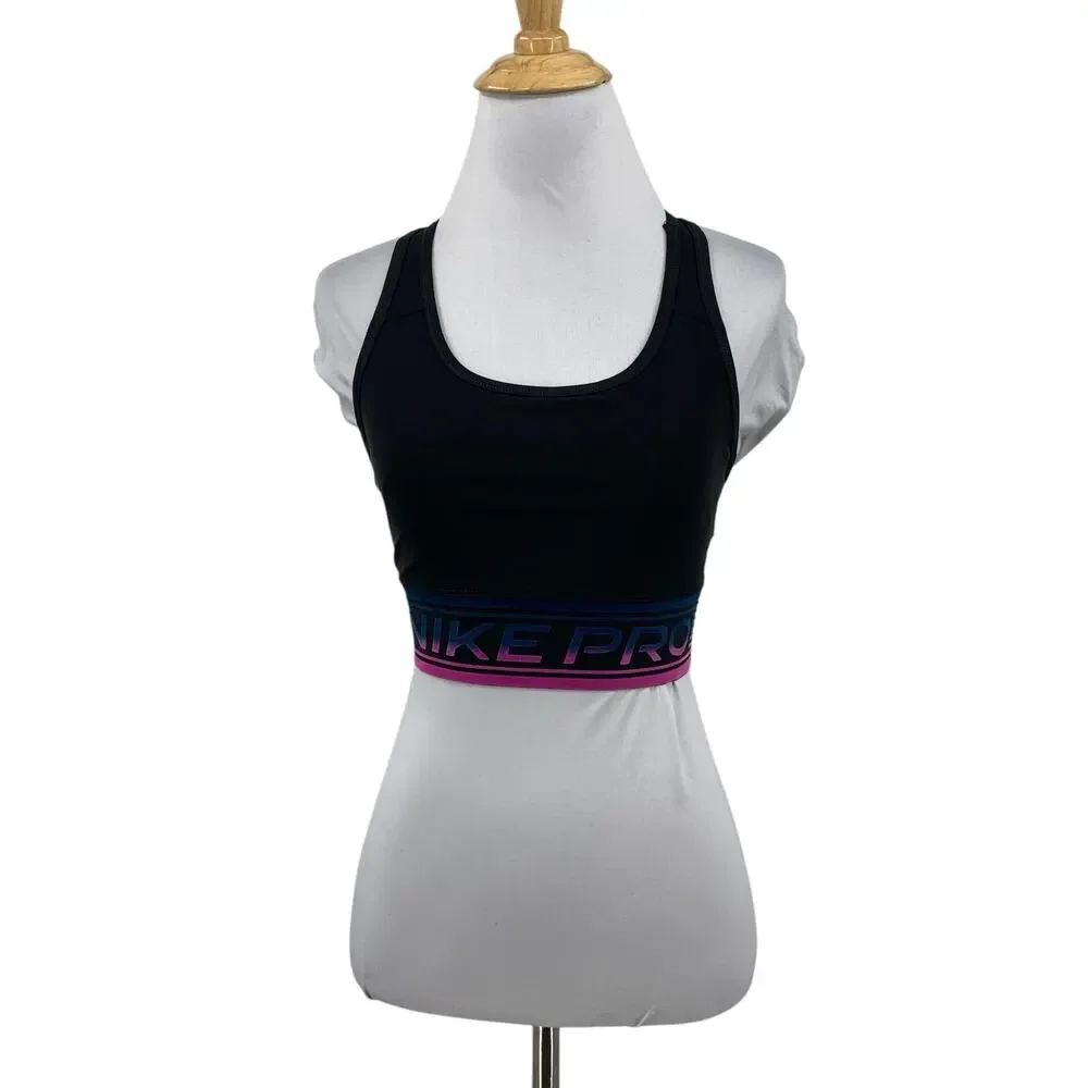 Nike Pro Sports Bra Womens S Small‎ Multi Dri Fit Mesh Panel Racerback Logo Band